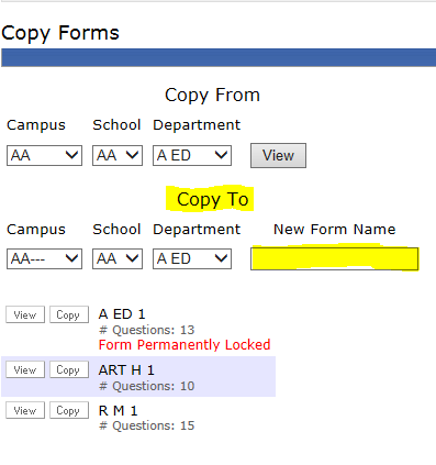 Dropdowns for Copy To Option