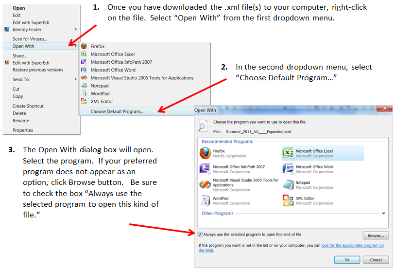 Steps to opening an XML document.