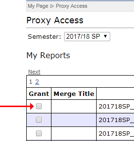 Picture of populated data and the Grant Proxy Access box.